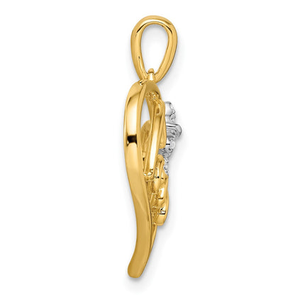 14k Two-Tone Gold Polished Heart with Bow Real Diamond Pendant