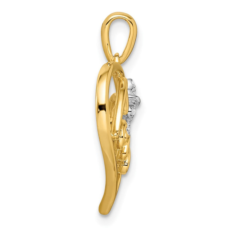 14k Two-Tone Gold Polished Heart with Bow Real Diamond Pendant
