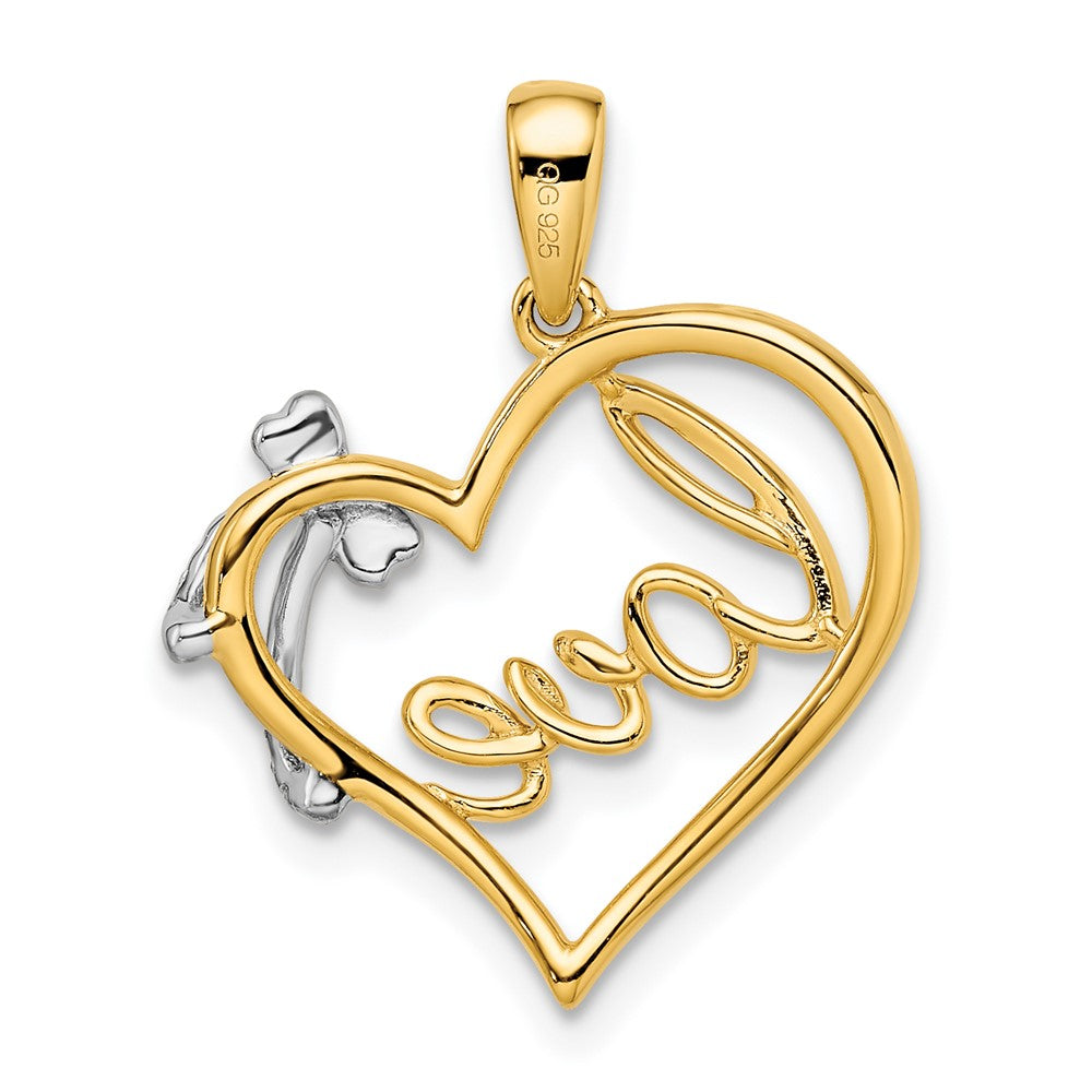 14k Two-Tone Gold Polished Heart with Bow Real Diamond Pendant