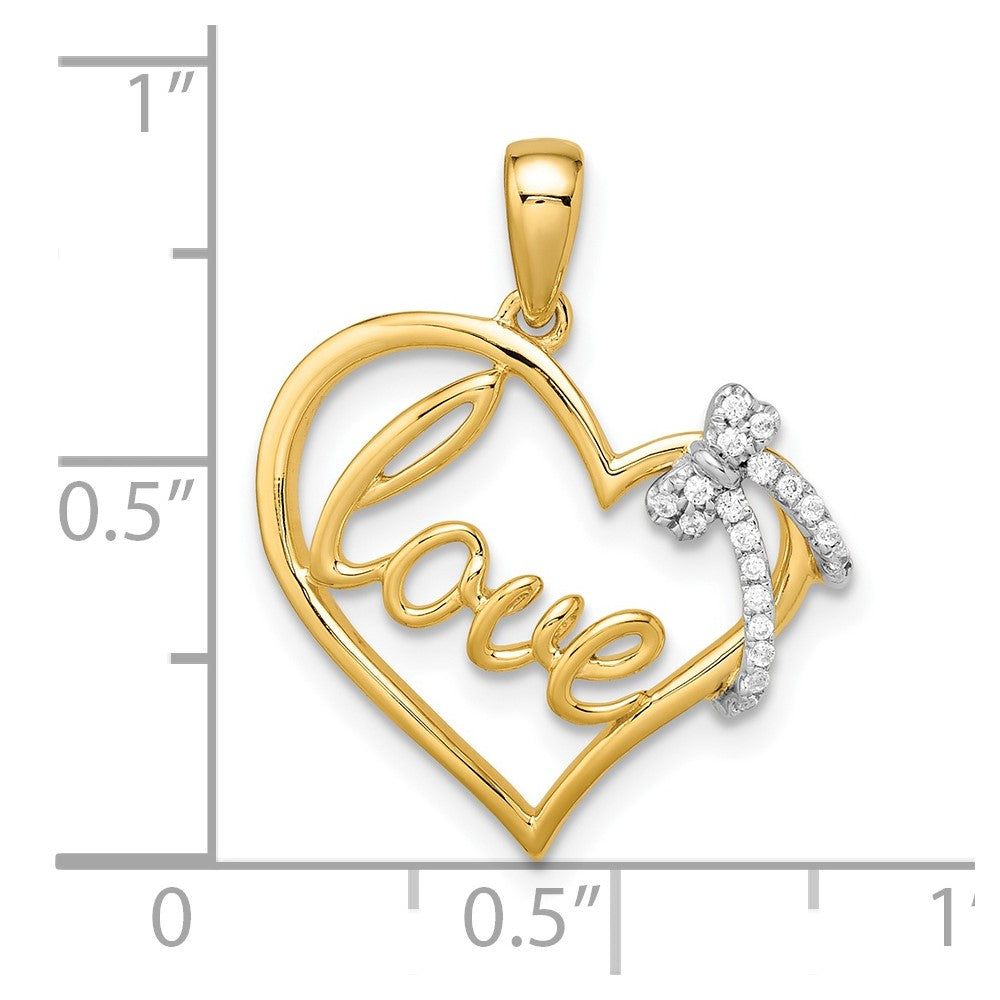 14k Two-Tone Gold Polished Heart with Bow Real Diamond Pendant