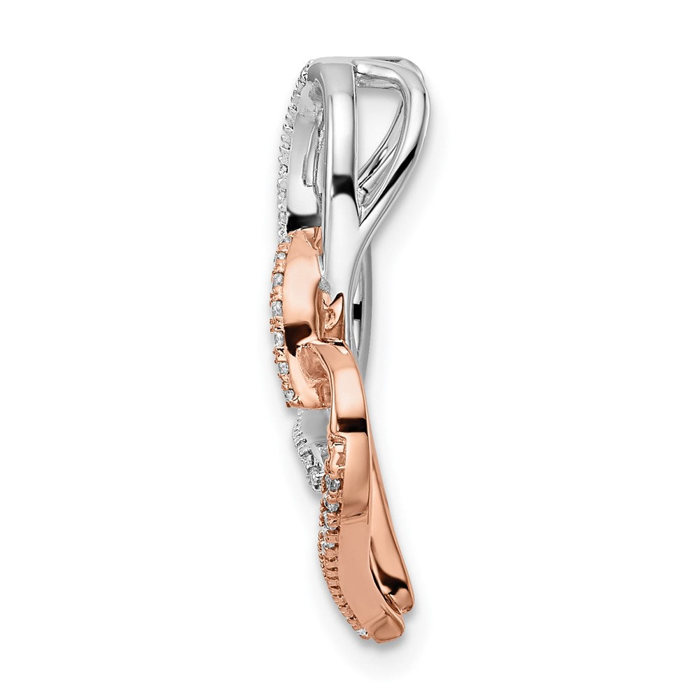 14k Two-Tone Gold White and Rose Double Heart Real Diamond Chain Slide