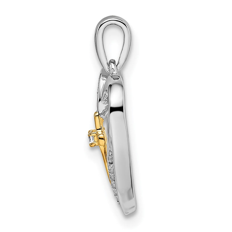 14k Two-Tone Gold Heart with Cross Real Diamond Pendant
