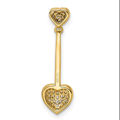 14K Yellow Gold Polished Double Heart Dangle Real Diamond Chain Slide
