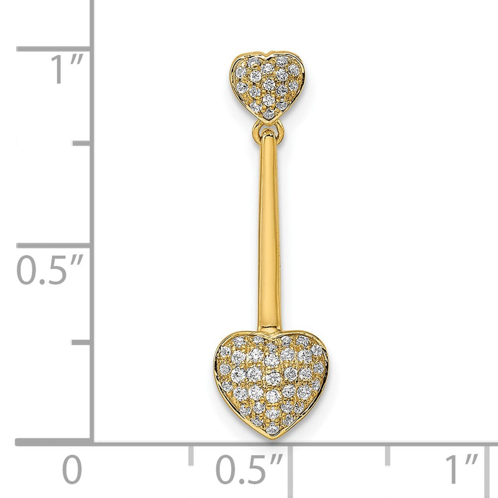 14K Yellow Gold Polished Double Heart Dangle Real Diamond Chain Slide