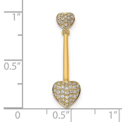 14K Yellow Gold Polished Double Heart Dangle Real Diamond Chain Slide
