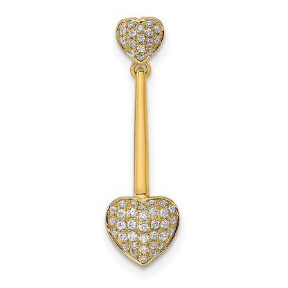 14K Yellow Gold Polished Double Heart Dangle Real Diamond Chain Slide