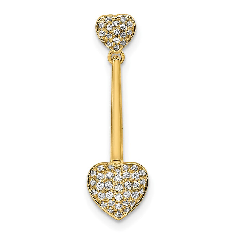 14K Yellow Gold Polished Double Heart Dangle Real Diamond Chain Slide