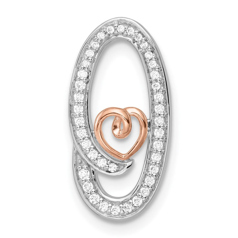 14k Two-Tone Gold White and Rose Oval With Heart Real Diamond Chain Slide