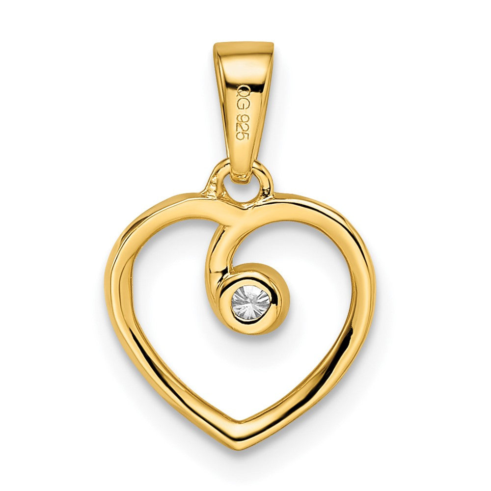 14K Yellow Gold Polished Heart Real Diamond Pendant