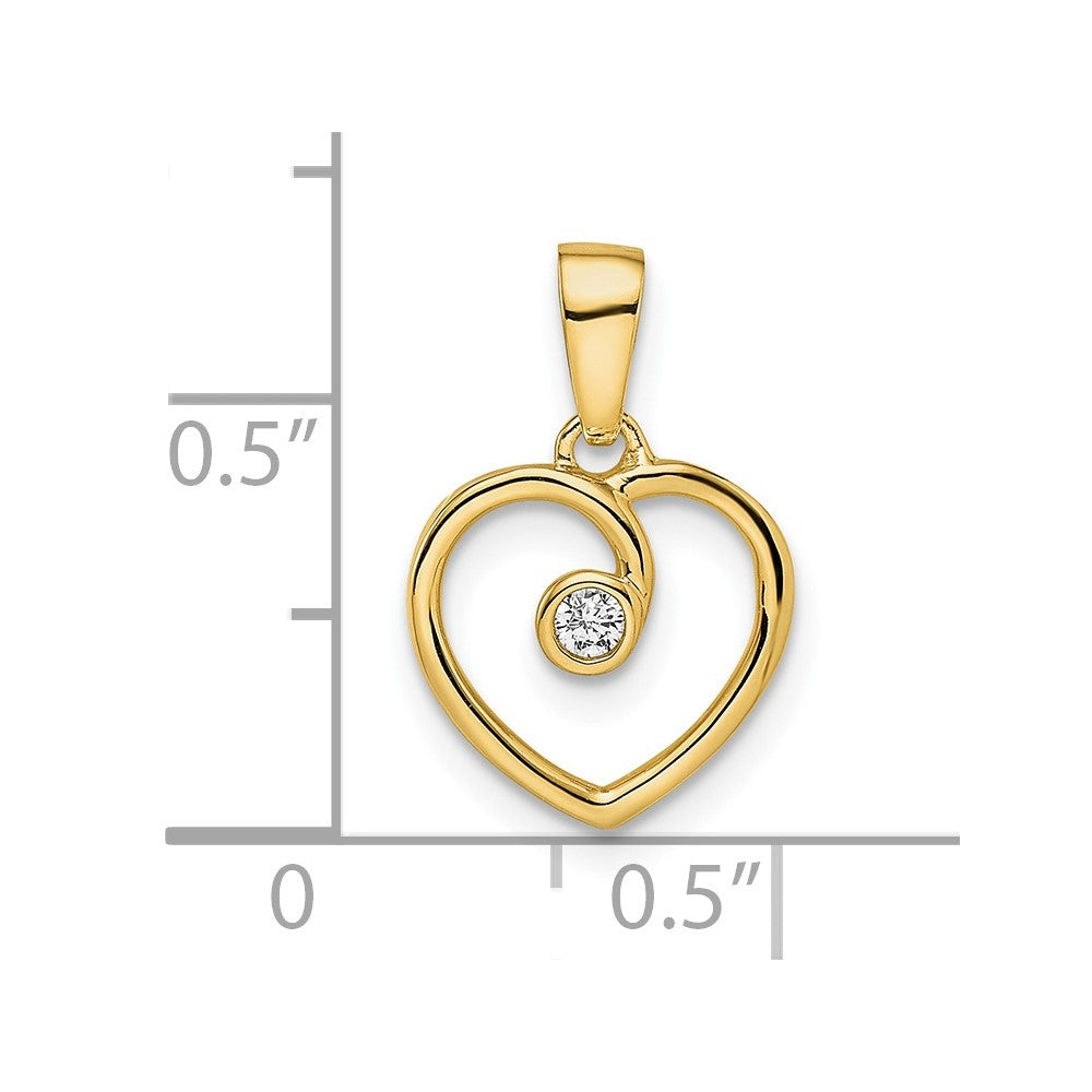 14K Yellow Gold Polished Heart Real Diamond Pendant