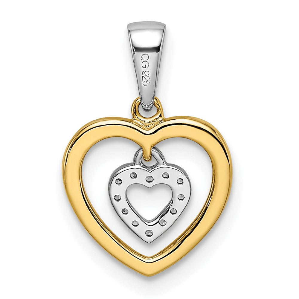 14k Two-Tone Gold Heart Dangle Real Diamond Pendant