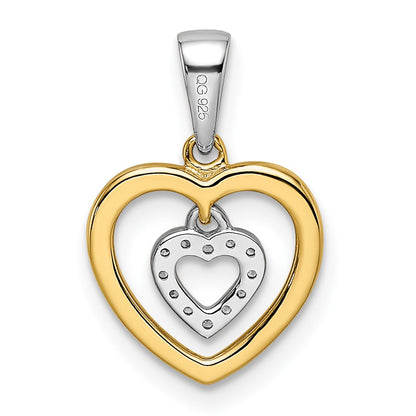 14k Two-Tone Gold Heart Dangle Real Diamond Pendant