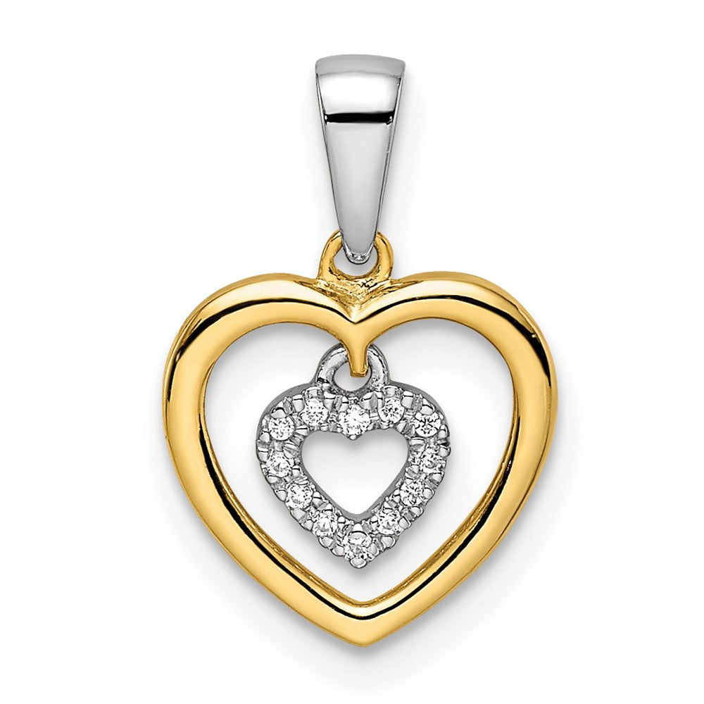 14k Two-Tone Gold Heart Dangle Real Diamond Pendant