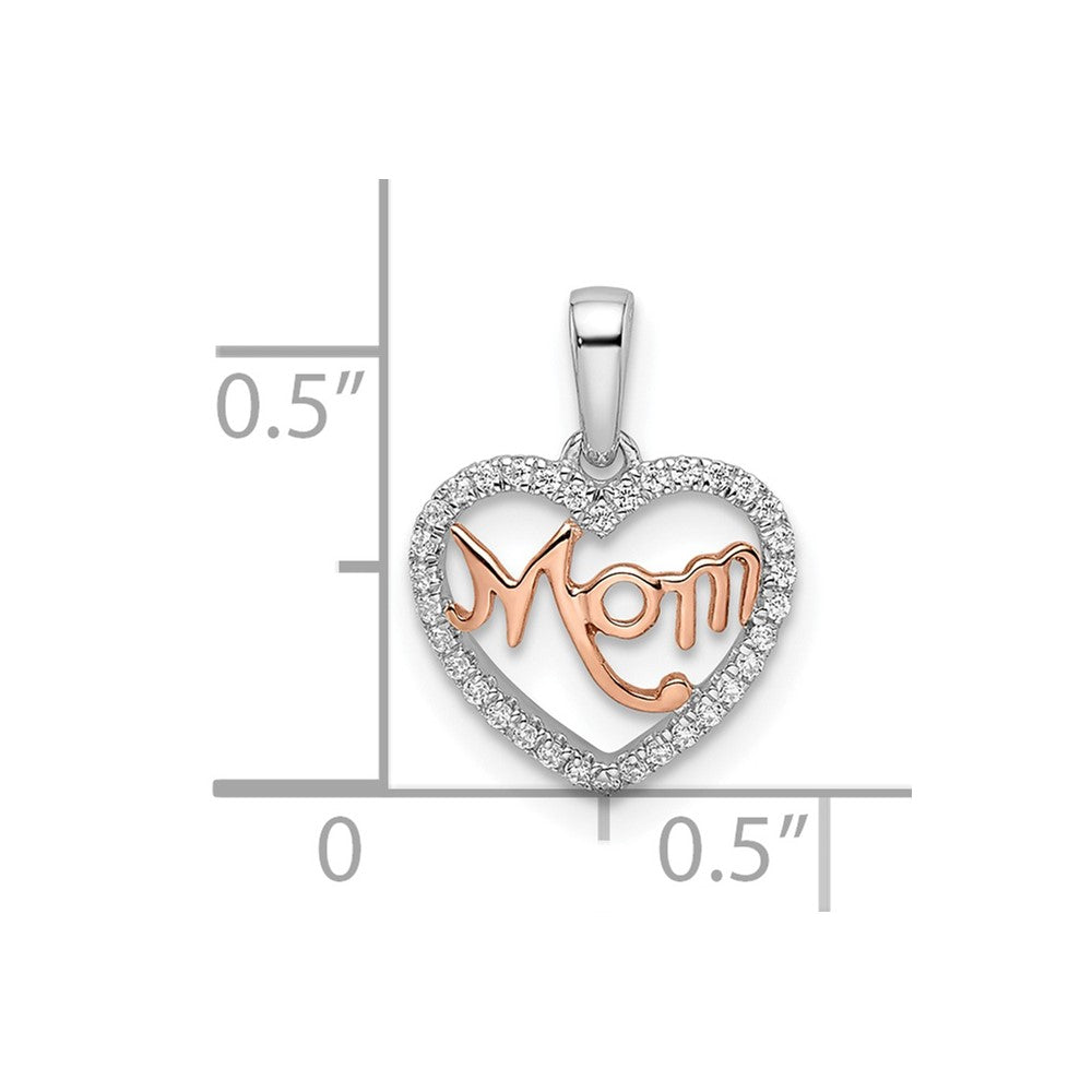14k Two-Tone Gold Real Diamond White and Rose Mom Heart Pendant