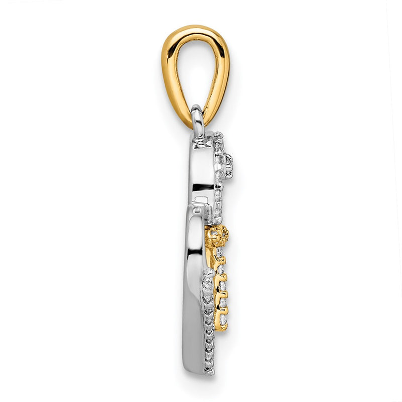 14k Two-Tone Gold Heart with Cross Real Diamond Pendant