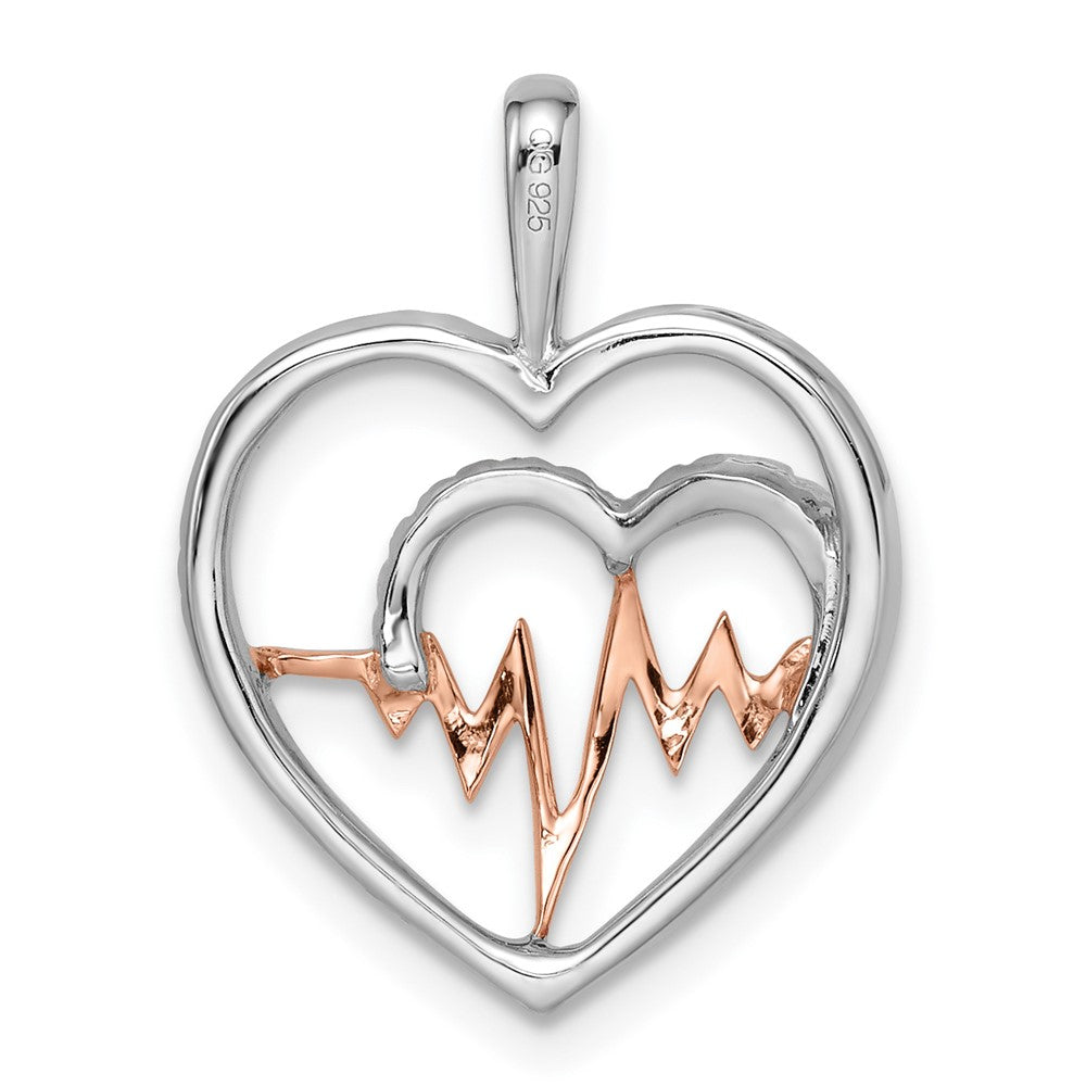 14k Two-Tone Gold White and Rose Heart w/Beat Real Diamond Pendant