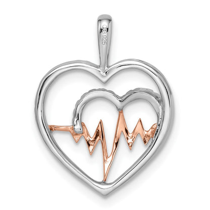 14k Two-Tone Gold White and Rose Heart w/Beat Real Diamond Pendant