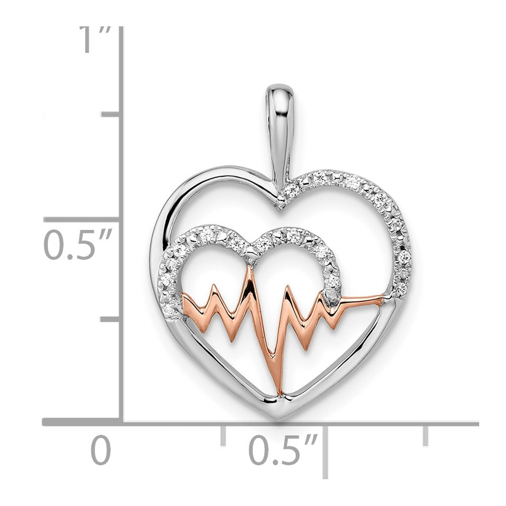 14k Two-Tone Gold White and Rose Heart w/Beat Real Diamond Pendant