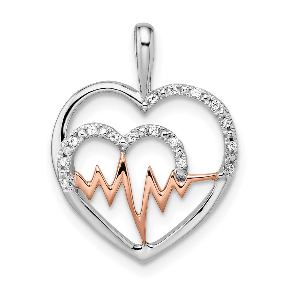 14k Two-Tone Gold White and Rose Heart w/Beat Real Diamond Pendant