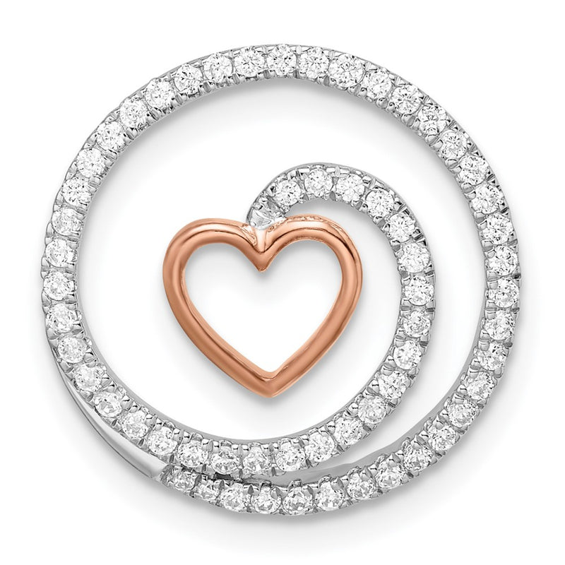 14k Two-Tone Gold White and Rose Circle with Heart Real Diamond Chain Slide