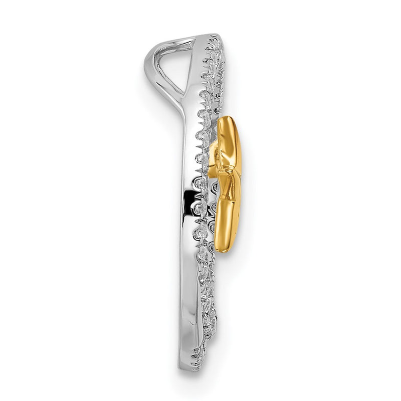 14k Two-Tone Gold Circle with Star Real Diamond Chain Slide