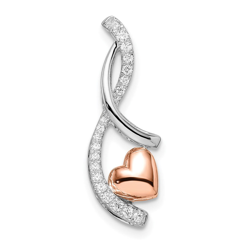 14k Two-Tone Gold White and Rose Heart Real Diamond Chain Slide