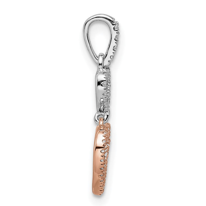 14k Two-Tone Gold White and Rose Hearts Dangle Real Diamond Pendant