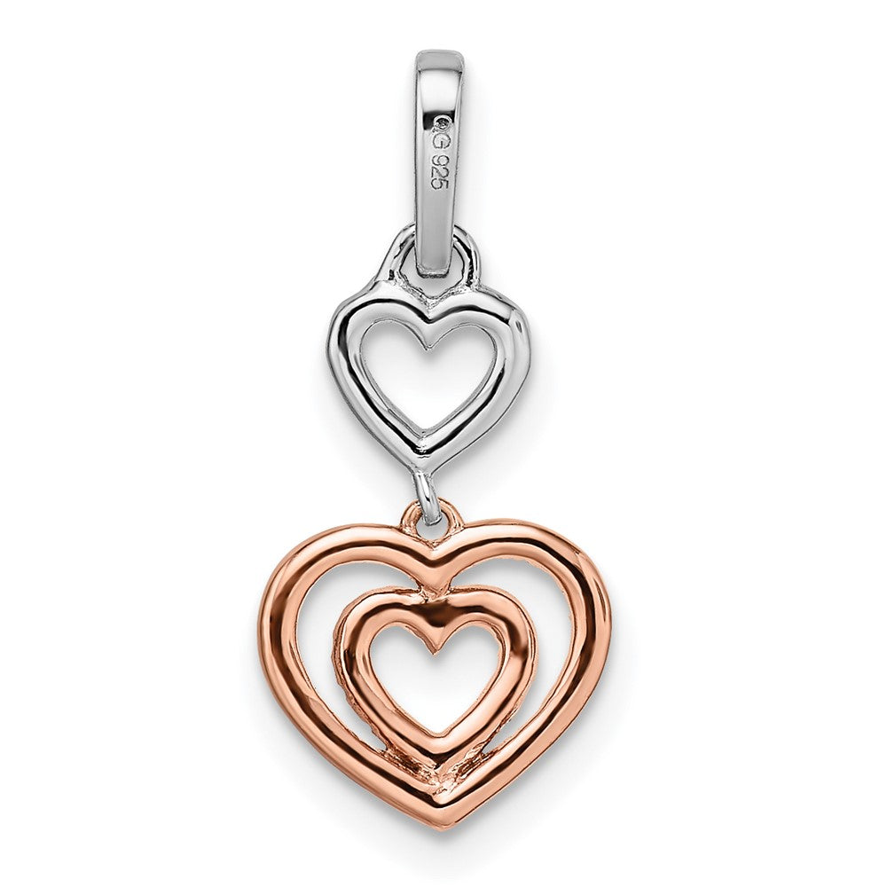 14k Two-Tone Gold White and Rose Hearts Dangle Real Diamond Pendant
