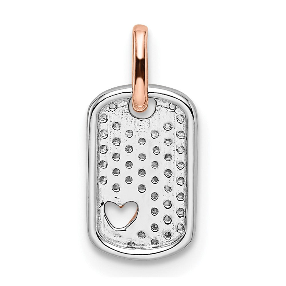 14k Two-Tone Gold White and Rose Small Dog Tag w/Heart Real Diamond Pendant