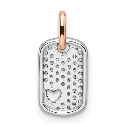 14k Two-Tone Gold White and Rose Small Dog Tag w/Heart Real Diamond Pendant