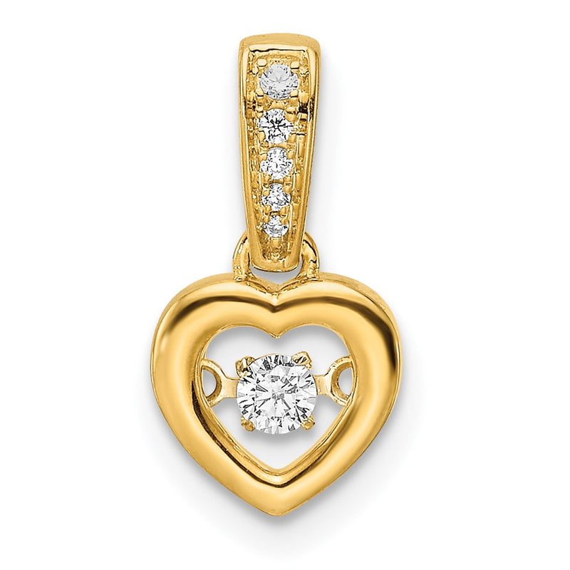 14K Yellow Gold Real Diamond Polished Heart Dangle Pendant