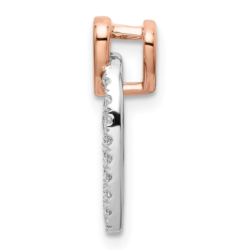 14k Two-Tone Gold White and Rose Double Heart Real Diamond Slide