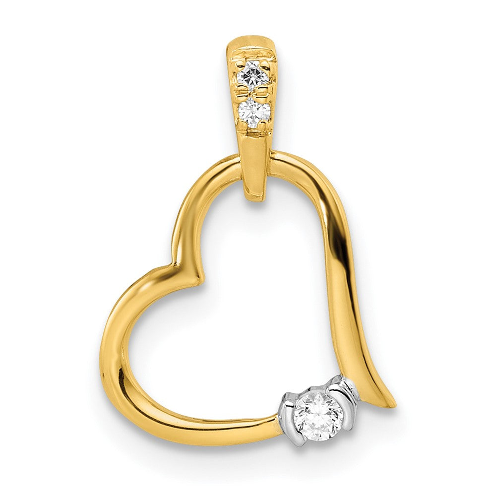 14k Two-Tone Gold Polished Heart Real Diamond Pendant