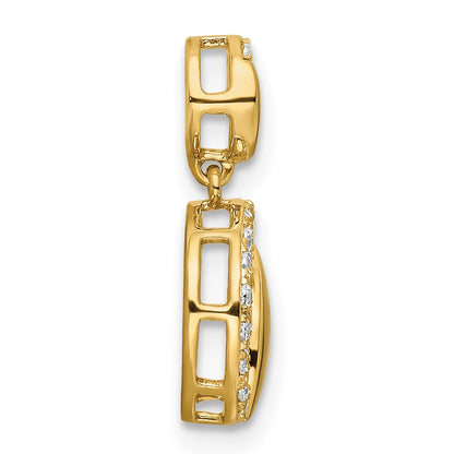 14K Yellow Gold Polished Double Circle Real Diamond Chain Slide
