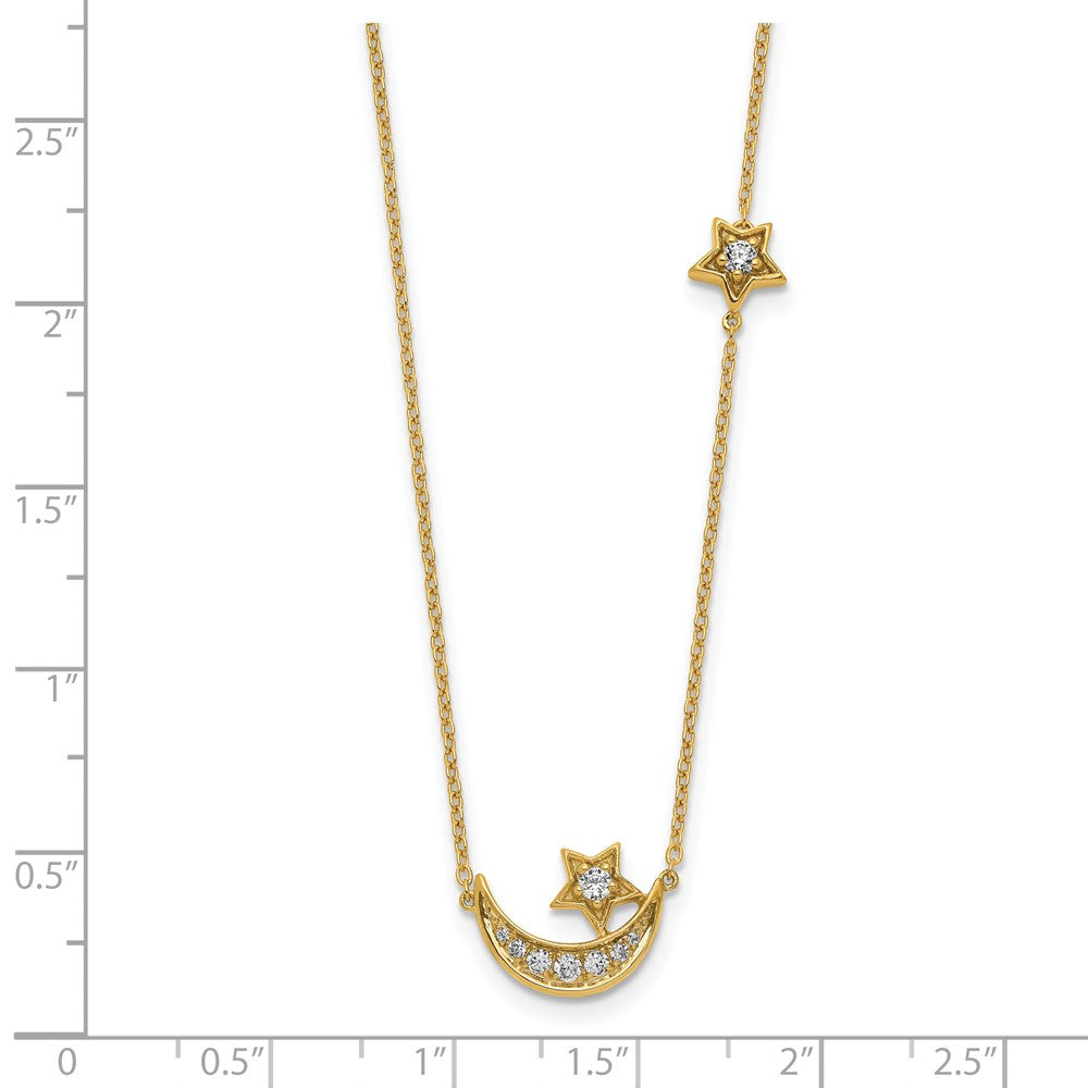 14K Yellow Gold Moon & Star Real Diamond 18in Necklace
