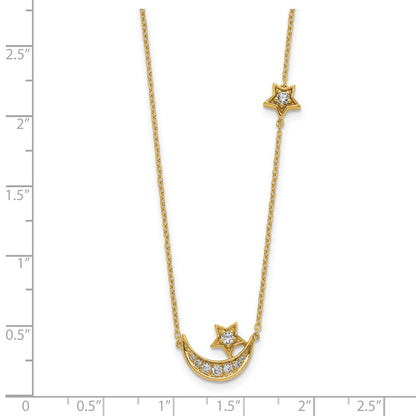 14K Yellow Gold Moon & Star Real Diamond 18in Necklace