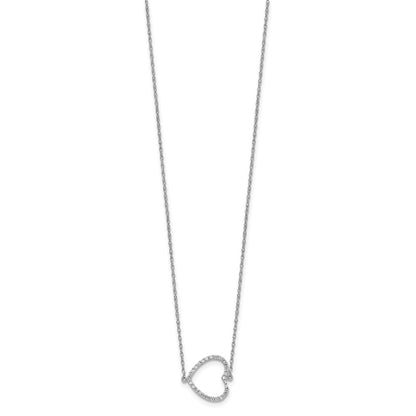 14k White Gold Sideways Real Diamond Heart 18in Necklace