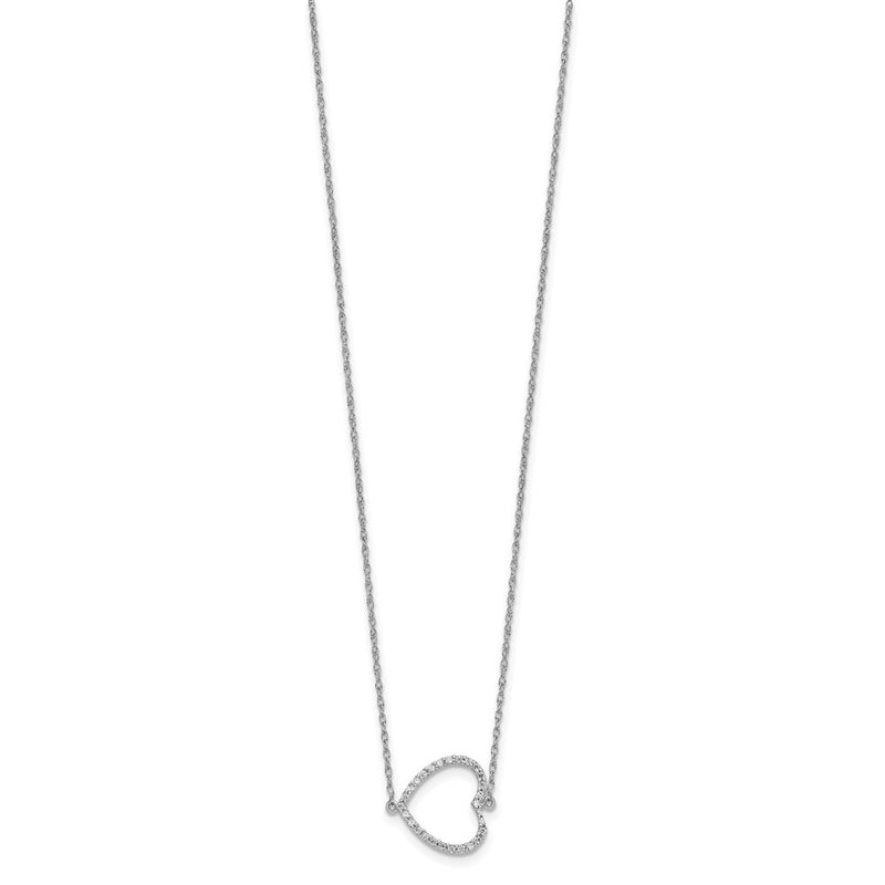 14k White Gold Sideways Real Diamond Heart 18in Necklace