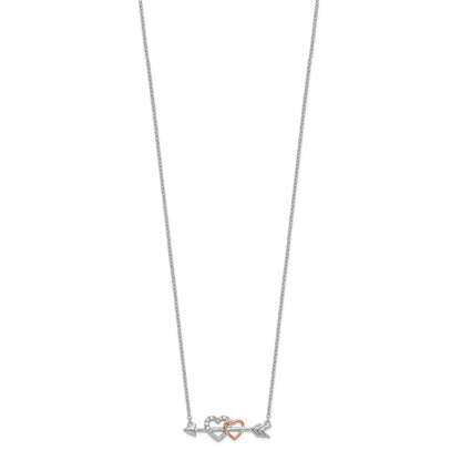 14k Two-Tone Gold Real Diamond Hearts on Arrow 18in Necklace