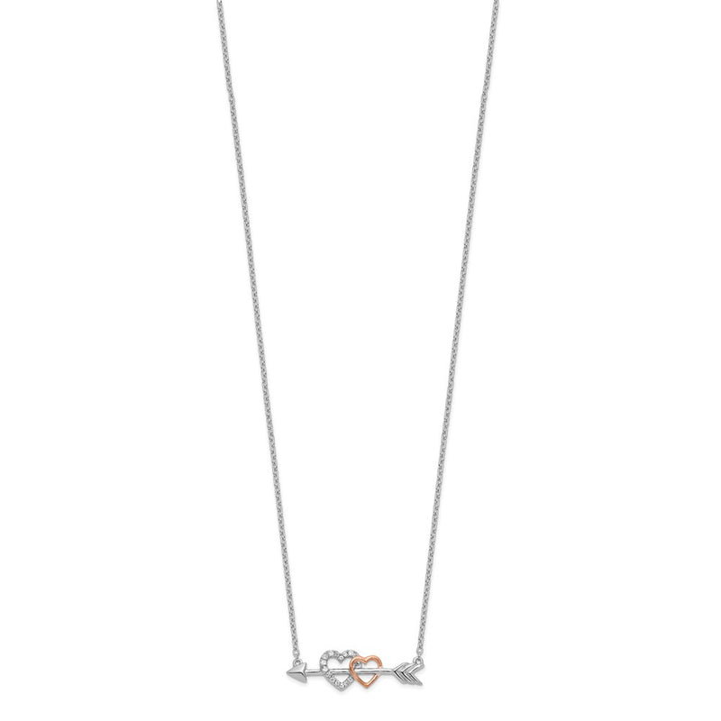 14k Two-Tone Gold Real Diamond Hearts on Arrow 18in Necklace