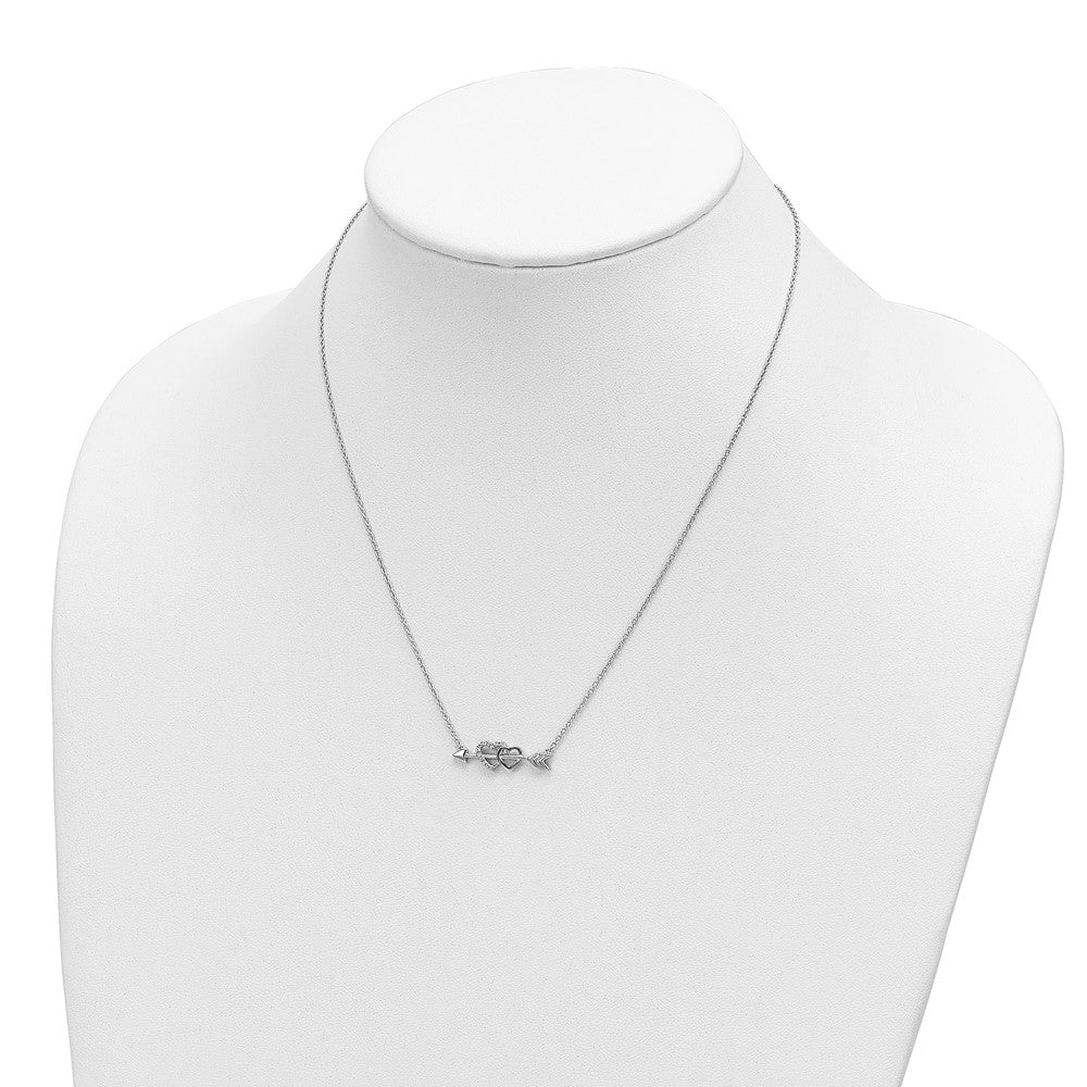 14k Two-Tone Gold Real Diamond Hearts on Arrow 18in Necklace