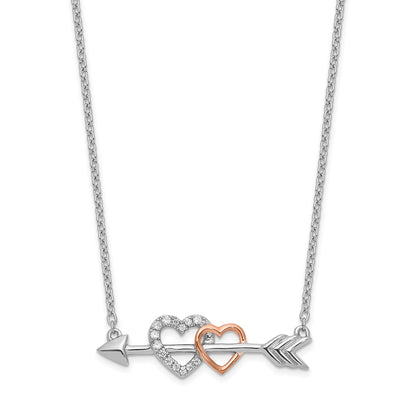 14k Two-Tone Gold Real Diamond Hearts on Arrow 18in Necklace