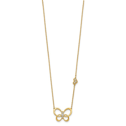 14K Yellow Gold Real Diamond Butterfly 18in Necklace