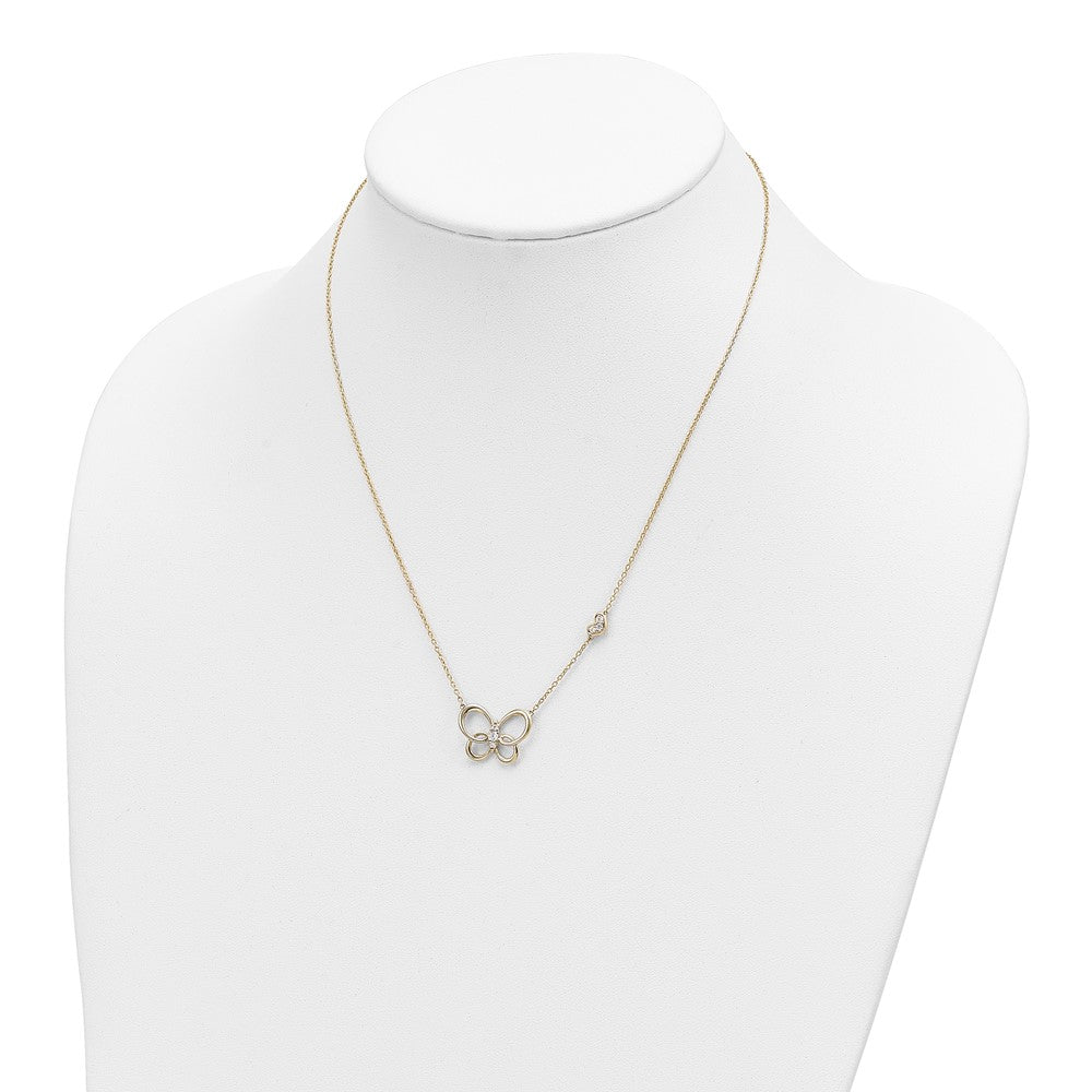 14K Yellow Gold Real Diamond Butterfly 18in Necklace