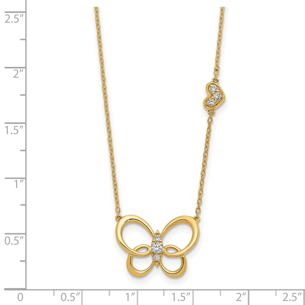 14K Yellow Gold Real Diamond Butterfly 18in Necklace