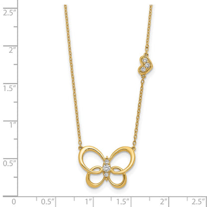 14K Yellow Gold Real Diamond Butterfly 18in Necklace