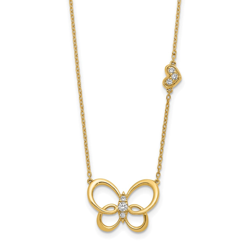 14K Yellow Gold Real Diamond Butterfly 18in Necklace