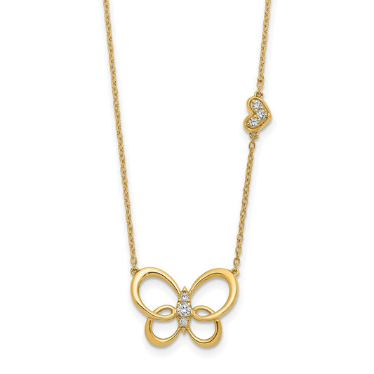 14K Yellow Gold Real Diamond Butterfly 18in Necklace