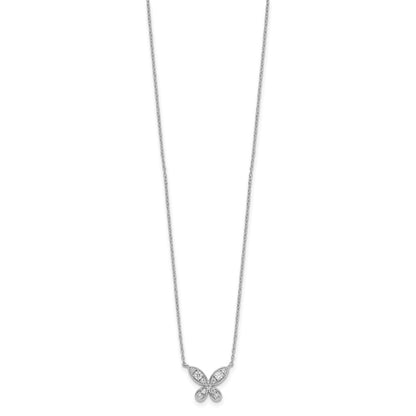 14k White Gold Real Diamond Butterfly 18in Necklace