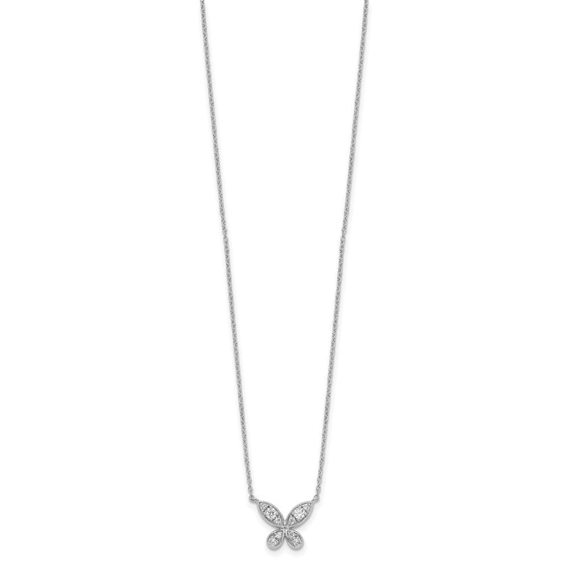 14k White Gold Real Diamond Butterfly 18in Necklace